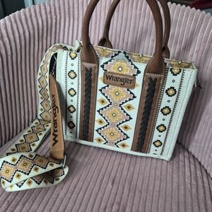 Wrangler Women's Satchel with Geometric Design - Brown and Cream